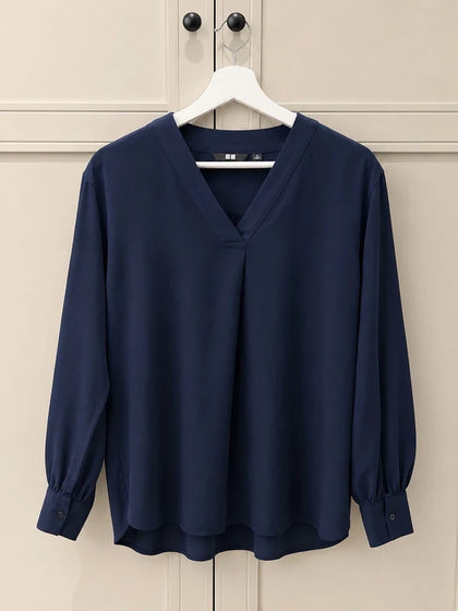 UNIQLO granatowa bluzka damska z dekoltem V | M | Nowa bez metki