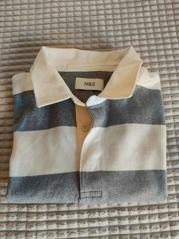Koszulka Polo M&S Marks & Spencer 2XL Biało-Szara Paski Premium