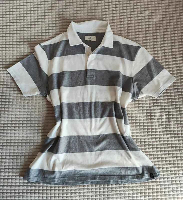 Koszulka Polo M&S Marks & Spencer 2XL Biało-Szara Paski Premium
