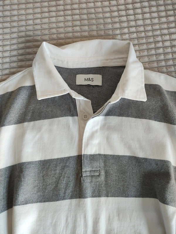 Koszulka Polo M&S Marks & Spencer 2XL Biało-Szara Paski Premium