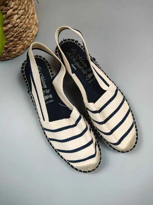 Maison de l'Espadrille Espadryle Damskie w Paski Granatowo-Kremowe Francja
