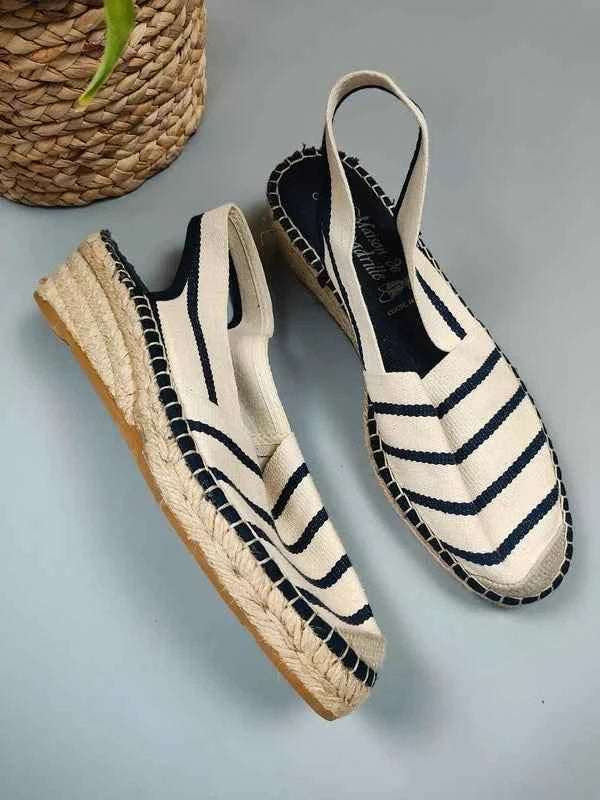 Maison de l'Espadrille Espadryle Damskie w Paski Granatowo-Kremowe Francja