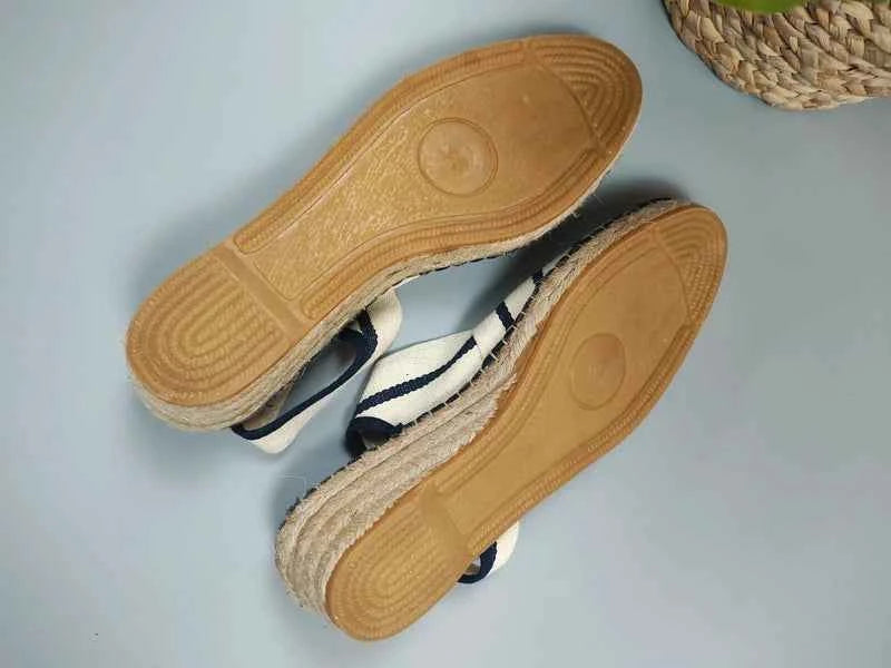 Maison de l'Espadrille Espadryle Damskie w Paski Granatowo-Kremowe Francja