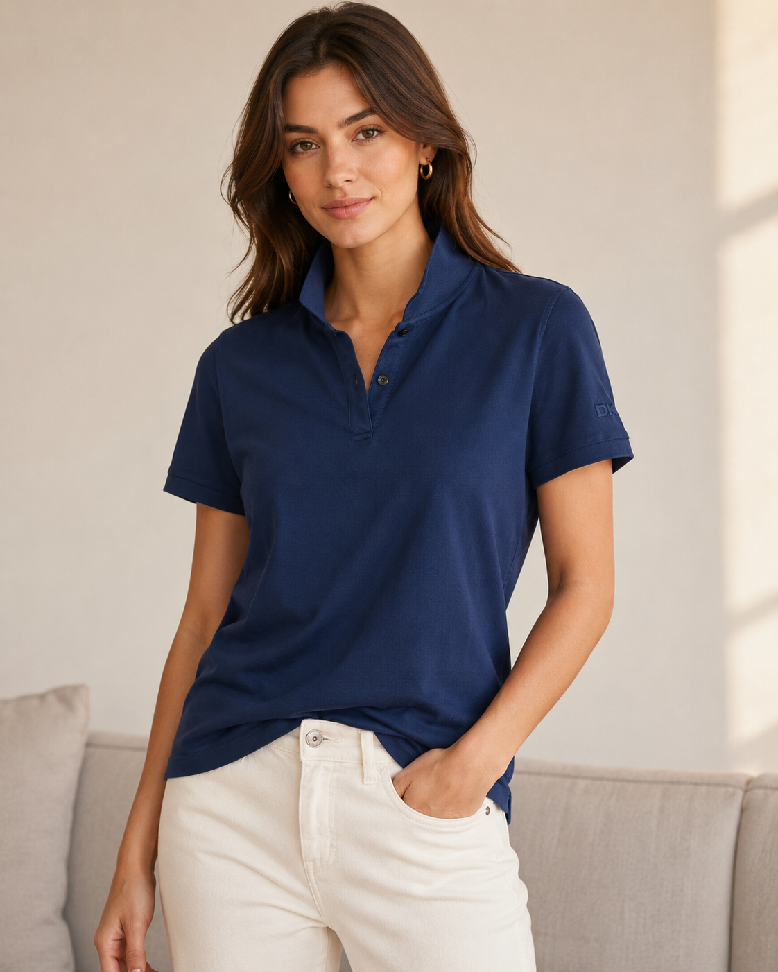 DKNY Donna Karan New York Granatowa Koszulka Polo Damska Rozmiar L