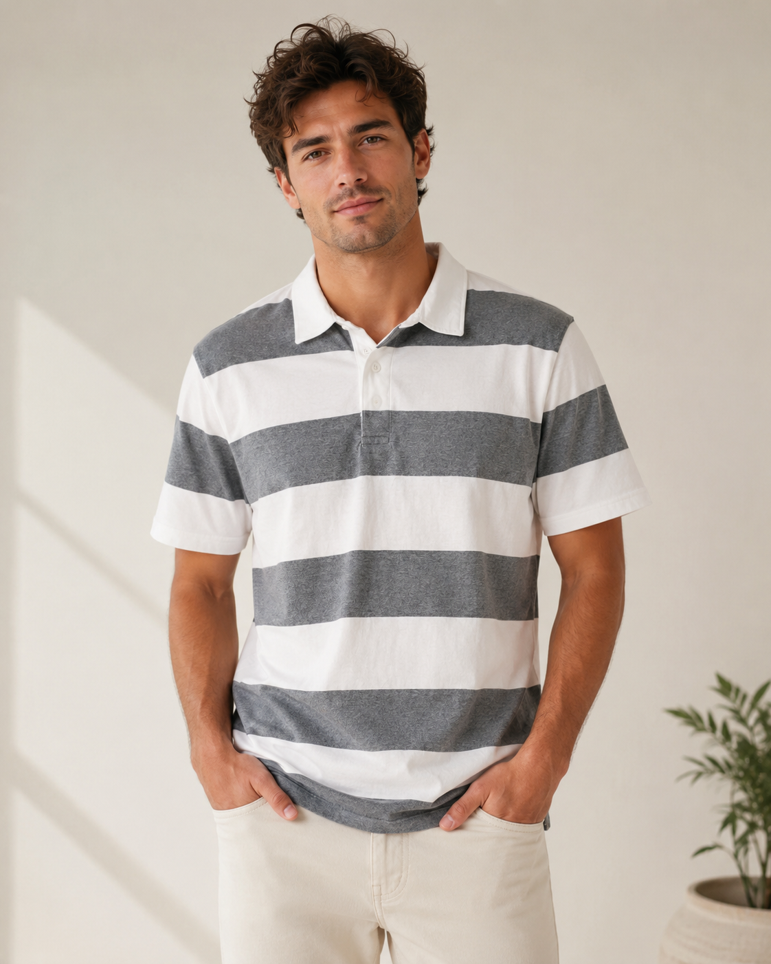 Koszulka Polo M&S Marks & Spencer 2XL Biało-Szara Paski Premium
