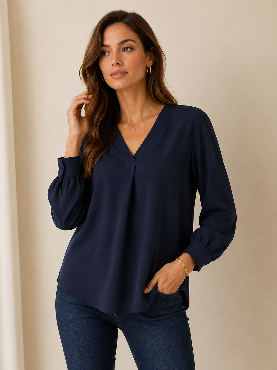 UNIQLO granatowa bluzka damska z dekoltem V | M | Nowa bez metki