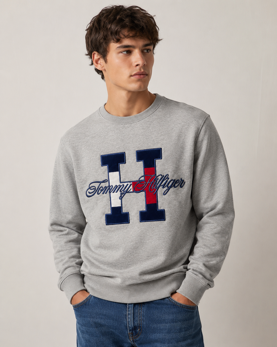 Tommy Hilfiger szara bluza męska z haftowanym logo H r.XL