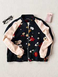 Zara Basic Collection Bomberka Kwiatowa Granatowa | Rozmiar L