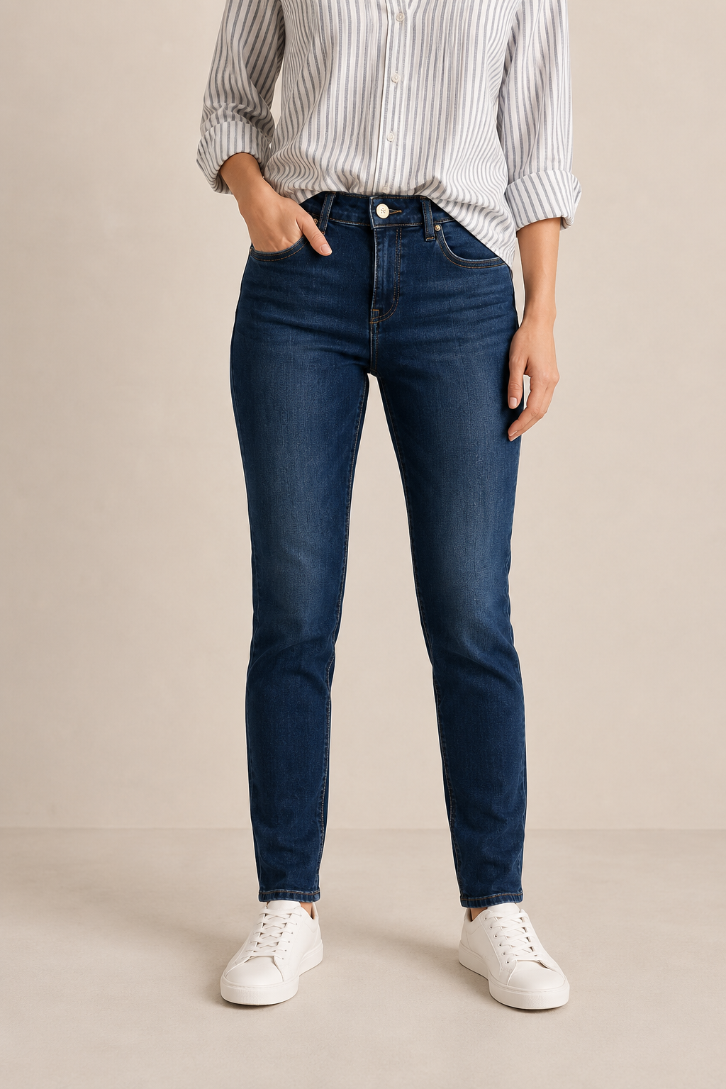 Mos Mosh Jeansy Damskie Granatowe Slim Fit Stretch 30/32