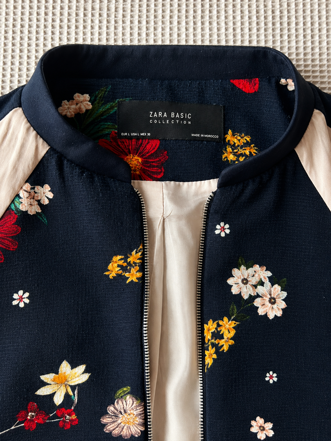 Zara Basic Collection Bomberka Kwiatowa Granatowa | Rozmiar L
