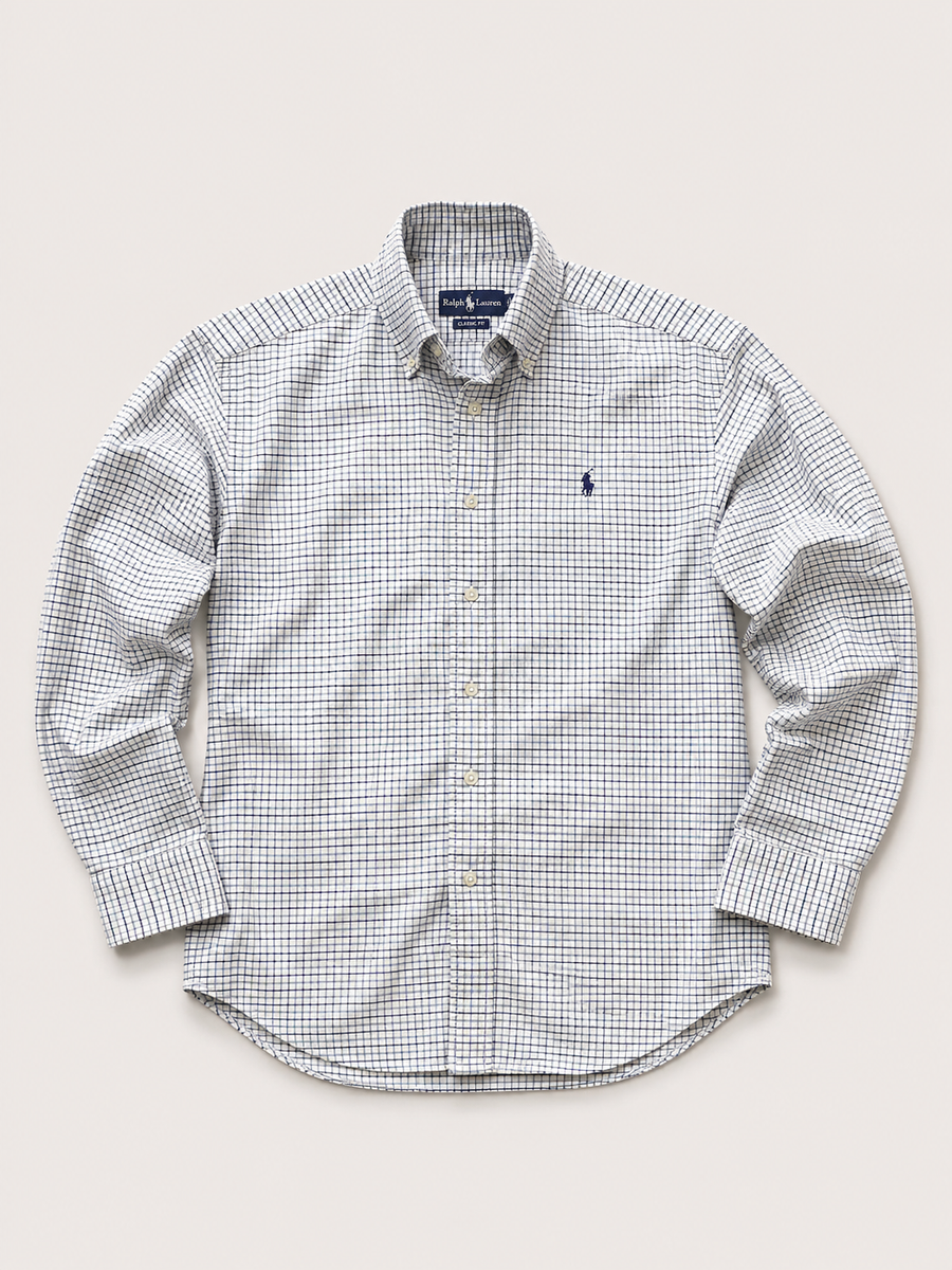 Ralph Lauren Classic Fit – Koszula Dziecięca w Granatową Kratkę | Biała